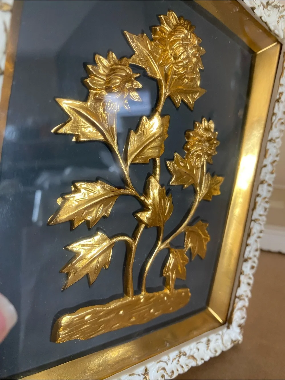 Gold Botanical Wall Art Set Four Seasons, Framed shadow boxes, MCM Vintage gold